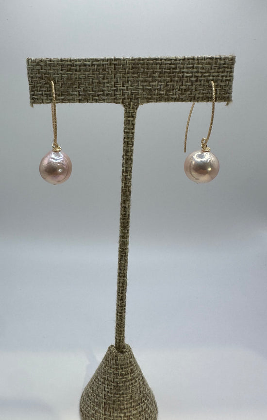 Pink Edison Pearl V Wire Earrings